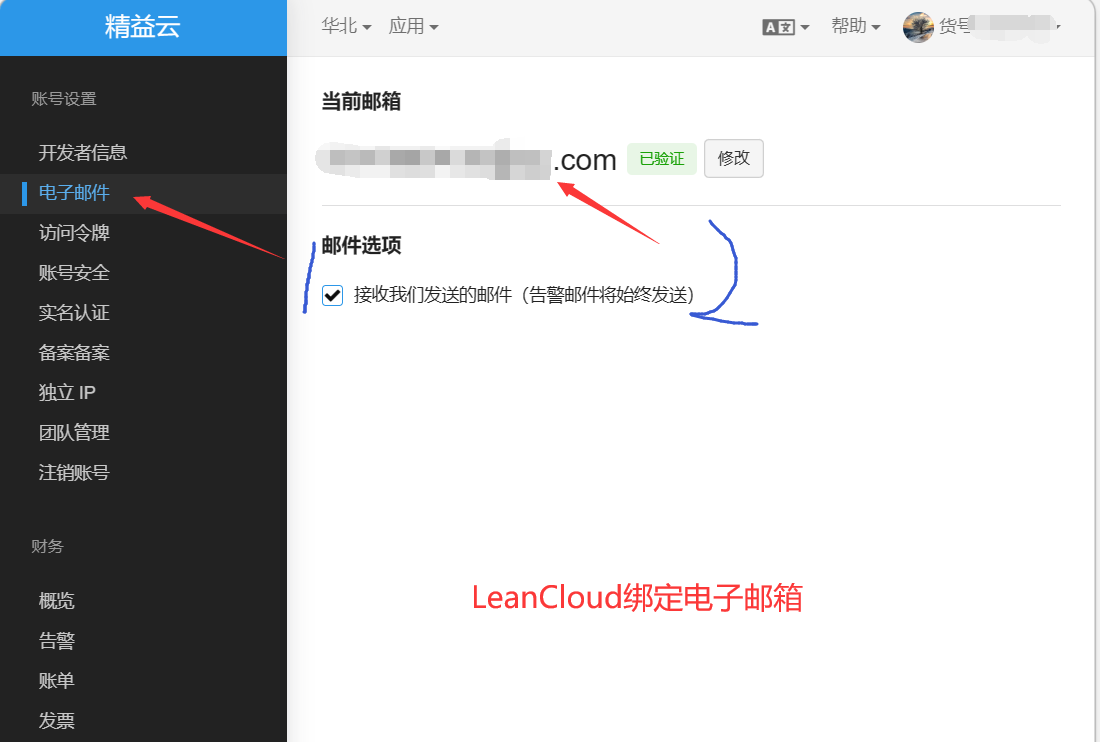 LeanCloud绑定电子邮箱